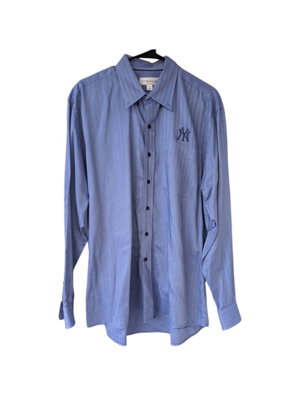 Vintage Y2K Cutter & Buck New York Yankees Herringbone Button Shirt L Blue 25x32
